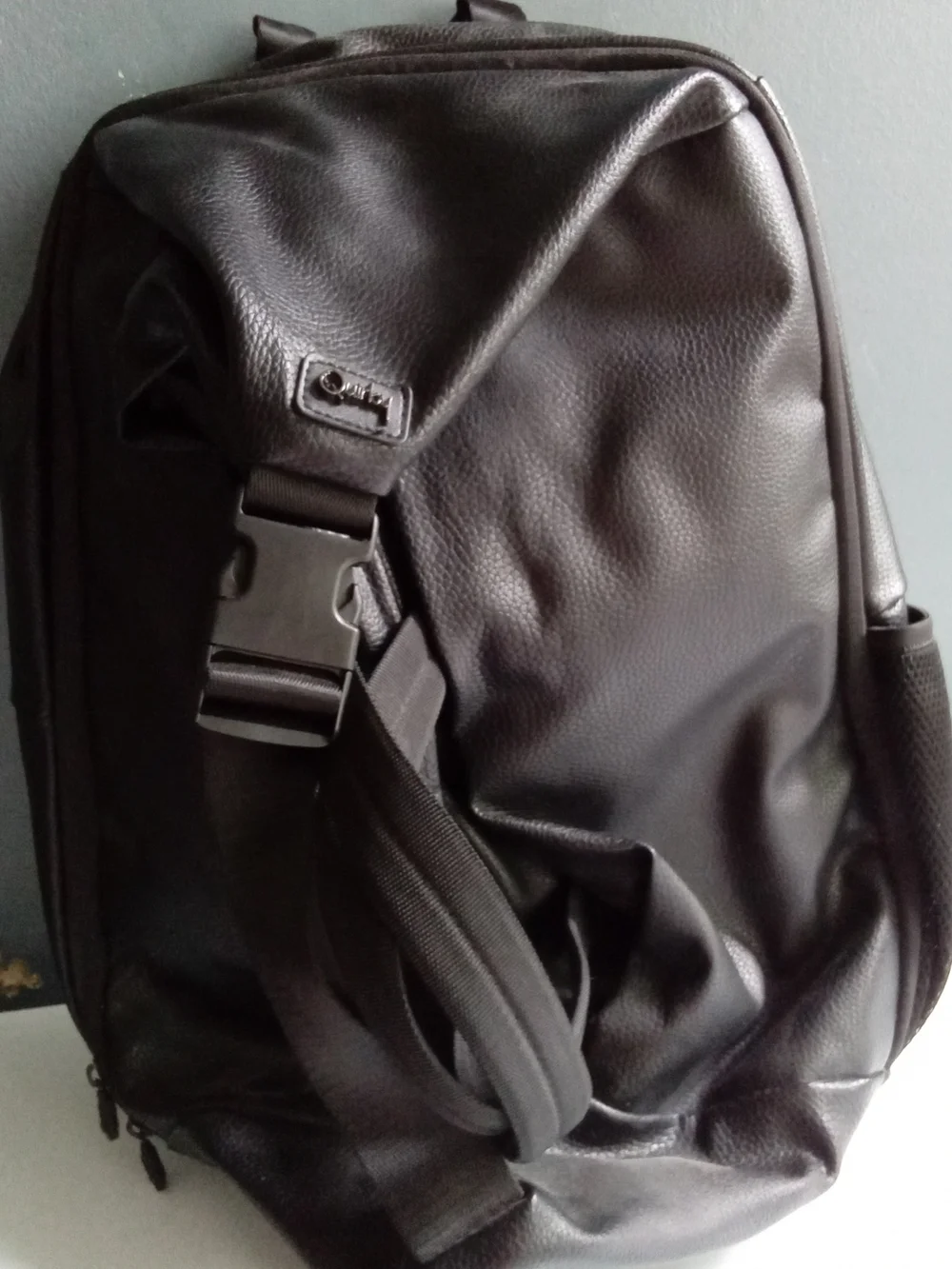 Black Leather Convertible Backpack Duffel Bag Multi-Functional Travel‎ Bag